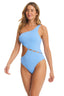 The Diagonal Rib Collection Asymmetrical Button One-Piece Swimsuit