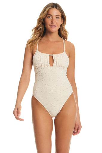 The Eyelet Collection Balconette One-Piece Swimsuit - Red Carter