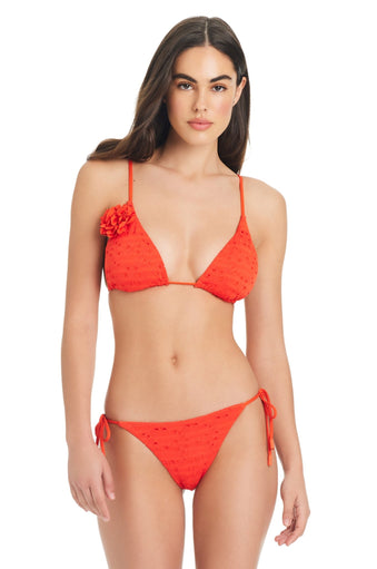 The Eyelet Collection Tie Side Bikini Bottom Scorching Hot - Red Carter